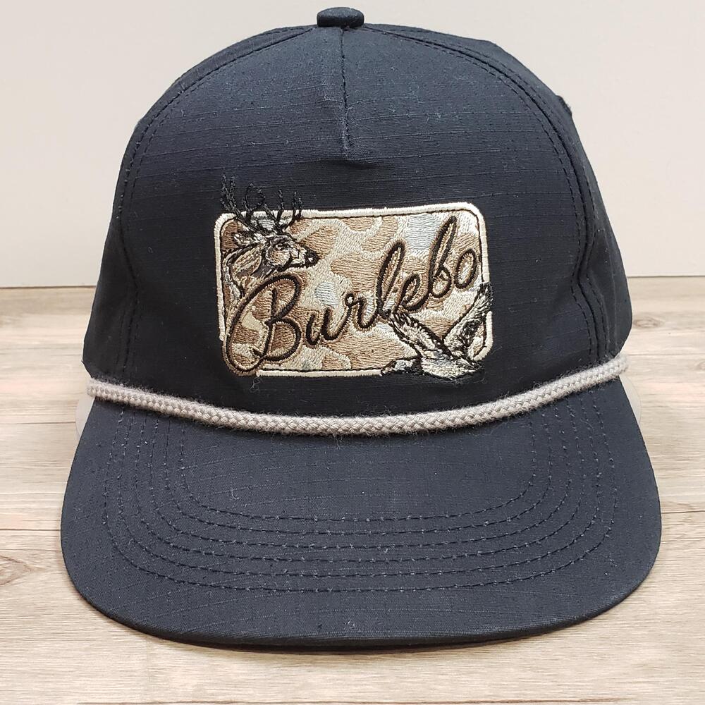 Burlebo Hat Cap Snap Back Mens One Size Black Rope Camo Patch Deer Duck Hunting